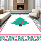 Festive Teal Christmas Tree Border Rug