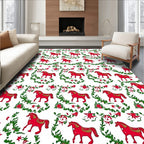 Festive Red Horse Garland Motif Rug