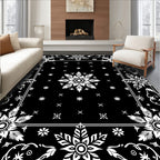 Black White Floral Medallion Border Rug