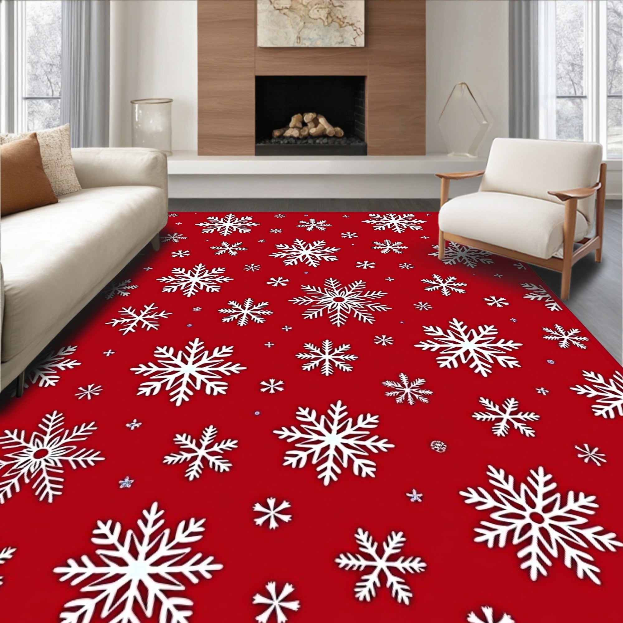 Festive Red Snowflake Collage Rug