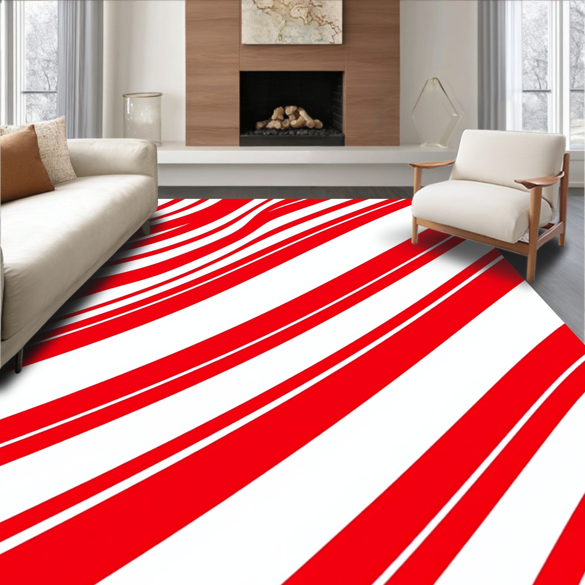 Bold Red Curved Stripe Rug