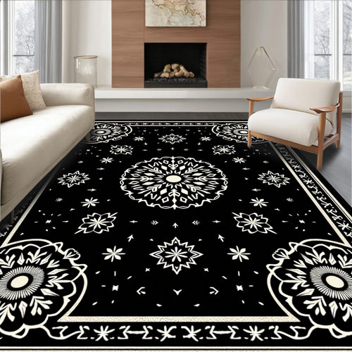 Black Ivory Central Mandala Ornament Rug