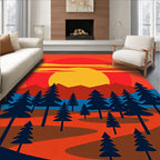Crimson Sunset Forest Landscape Rug