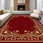 Deep Red Luxury Floral Swirl Border Rug