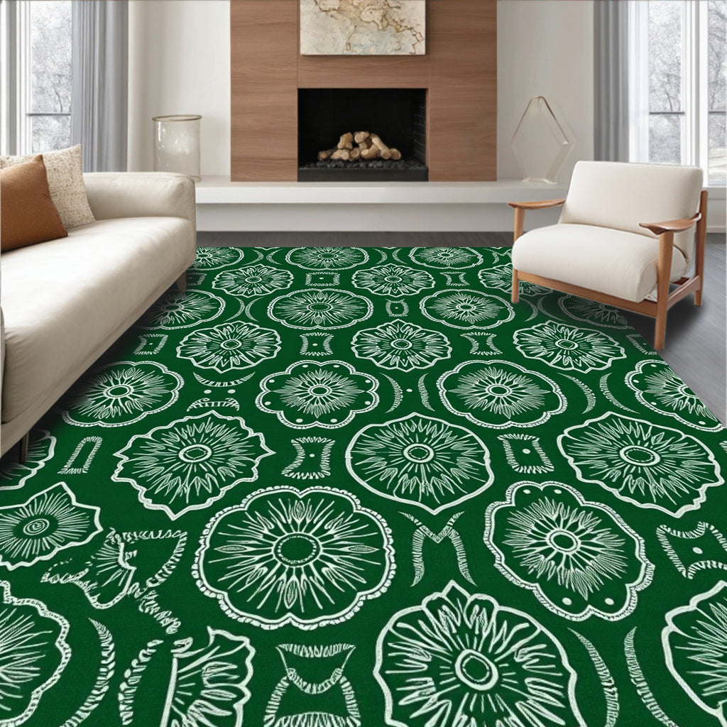 Emerald Green Floral Mandala Medallion Rug
