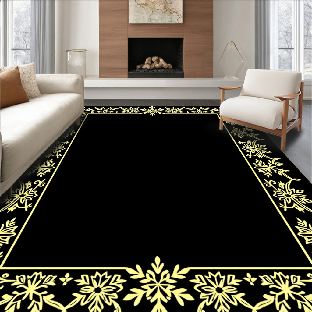 Golden Floral Vines Border Rug