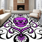 Vivid Purple Skull Floral Swirl Accent Rug