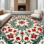 Crimson Floral Vine Garden Medallion Rug