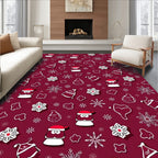 Crimson Whimsical Santa Snowflakes Clouds Rug