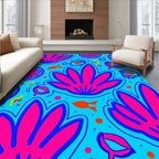 Vibrant Aqua Pink Floral Fish Medley Rug