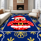 Red Santa Owl Blue Snowflake Border Rug