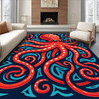 Bright Red Octopus Undersea Swirls Rug