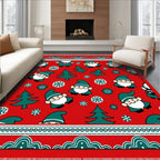 Festive Red Gnome and Tree Scene Rug