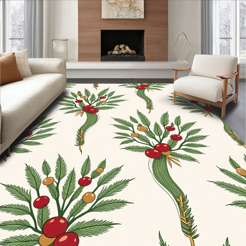 Green Evergreen Berry Garland Rug