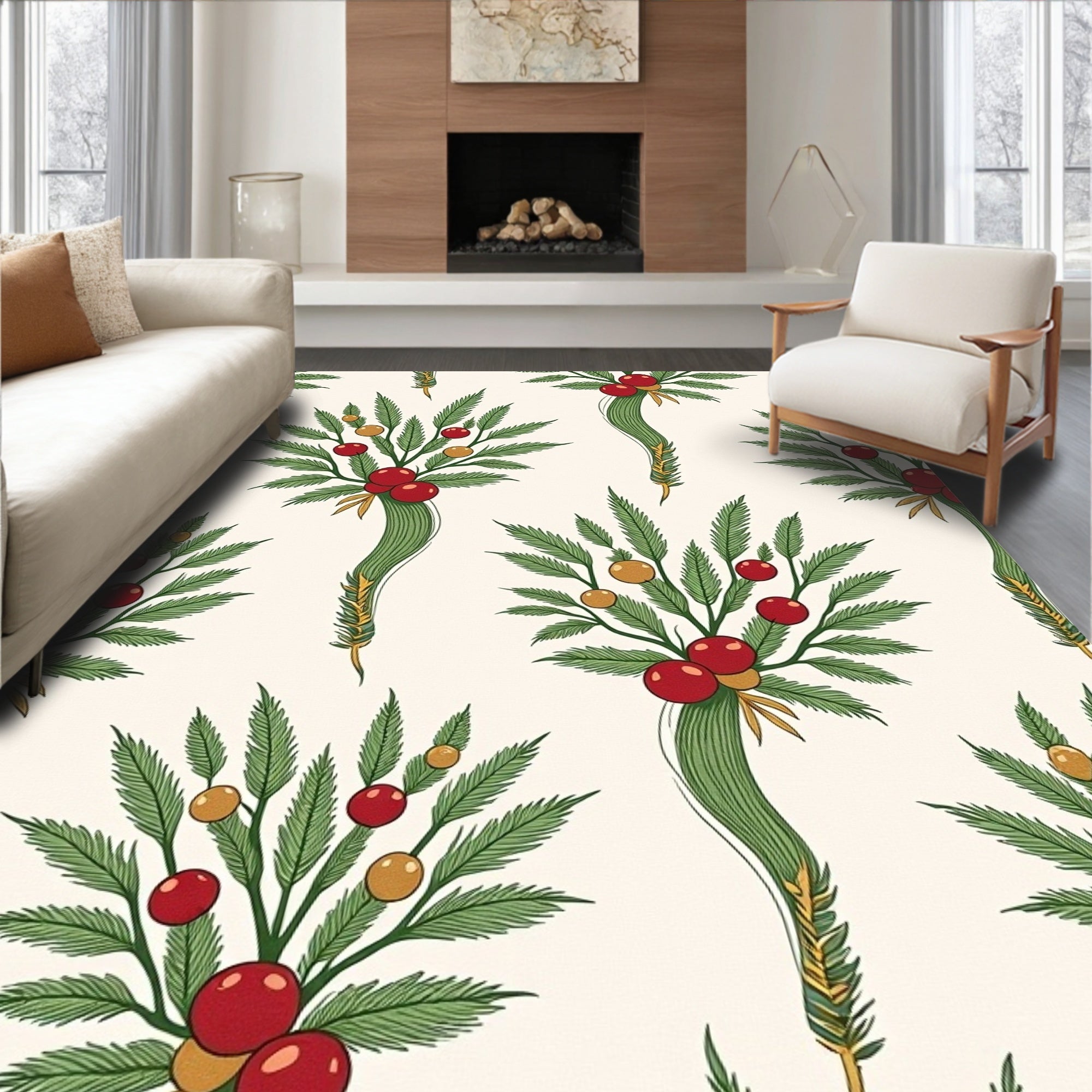 Green Evergreen Berry Garland Rug