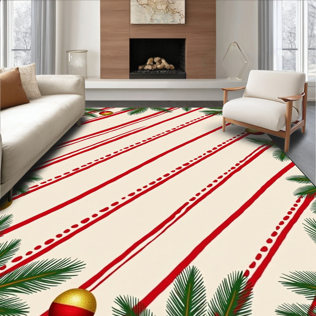 Warm Cream Red Candy Cane Corner Accents Rug