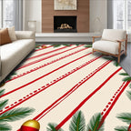 Warm Cream Red Candy Cane Corner Accents Rug