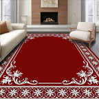 Deep Red Floral Border Statement Rug