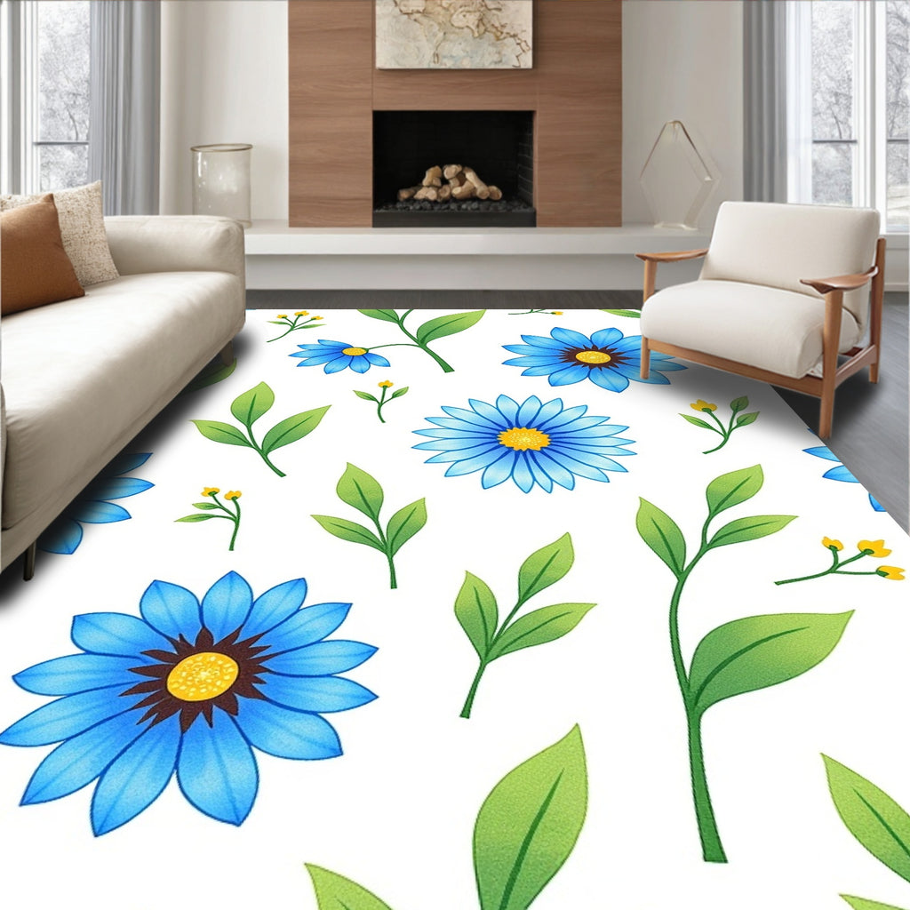 Vibrant Blue Dahlia Botanical Medley Rug