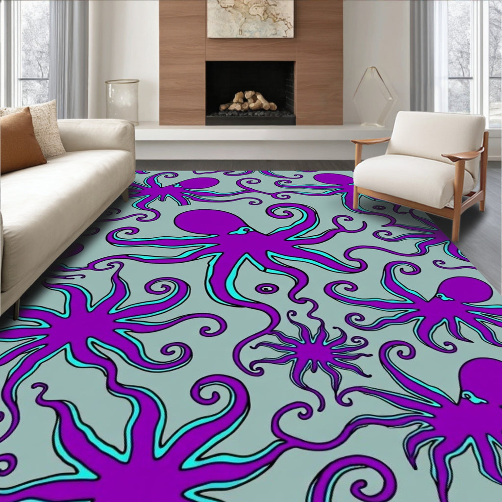 Whimsical Purple Octopus Swirls Rug