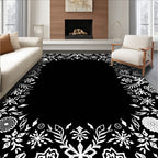 White Floral Snowflake Border Art Rug