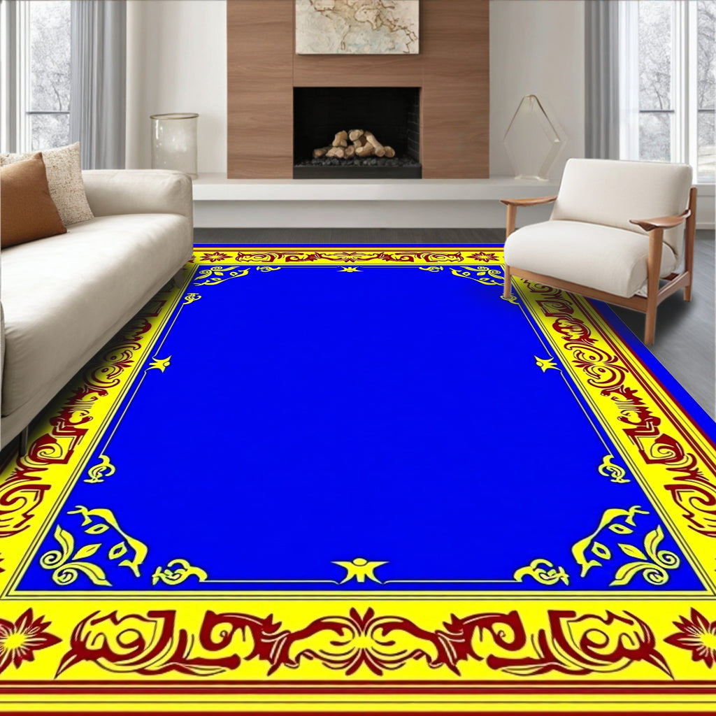 Bold Blue Floral Crimson Border Rug
