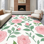 Pink Rose Garden Blossom Illustration Rug