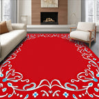 Crimson White Blue Floral Swirl Frame Rug