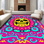 Vibrant Yellow Skull Floral Frame Rug