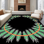 Orange Coral Green Palm Wreath Rug