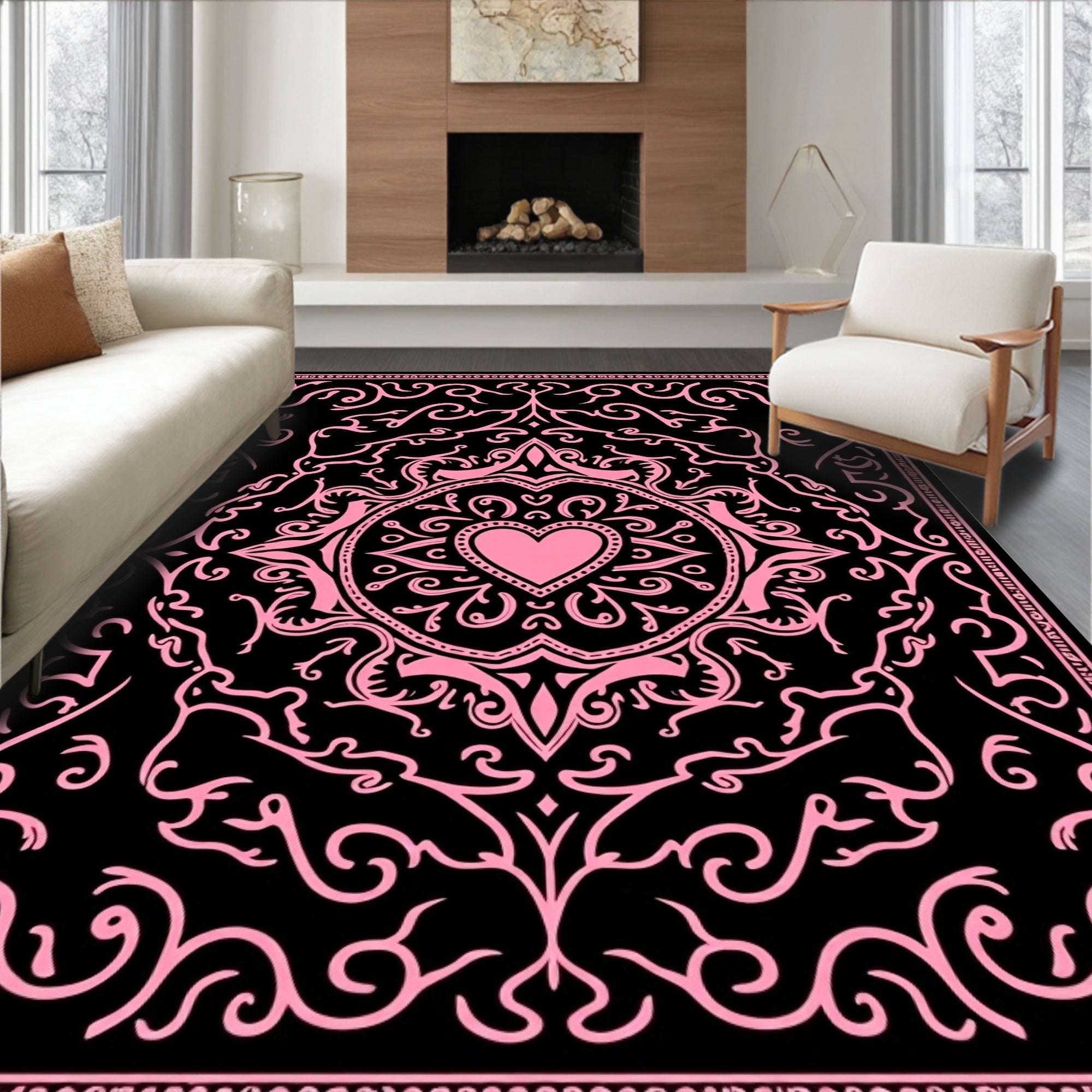 Pink Baroque Heart Mandala Rug