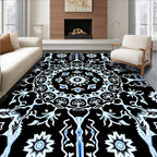 Black White Blue Mandala Floral Rug