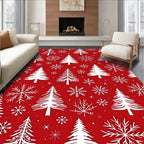 Red White Christmas Tree Snowflake Repeat Rug