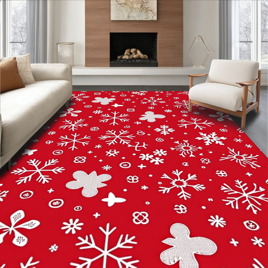 Radiant Red Snowflake Holiday Collage Rug