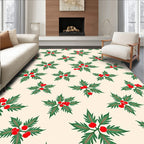 Festive Green Holly Berry Sprays Rug
