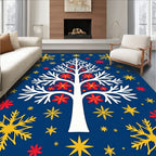 Whimsical White Tree Red Flowers Stars Rug