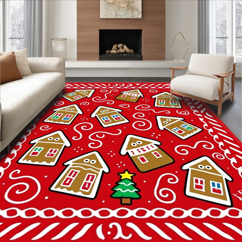 Cozy Gingerbread Houses Christmas Whimsy Rug