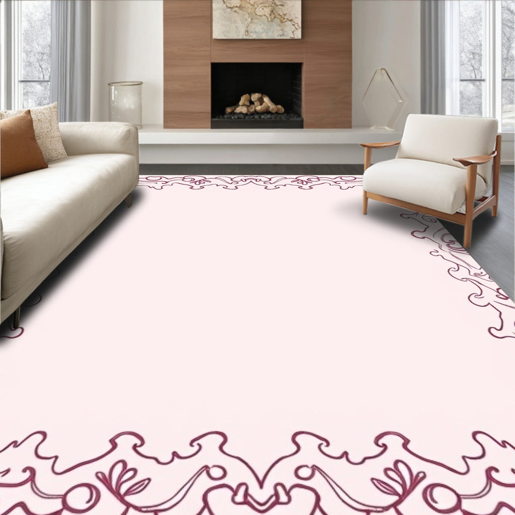 Ornate Burgundy Scrollwork Frame Rug
