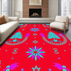 Bright Red Teal Starburst Tree Garland Rug