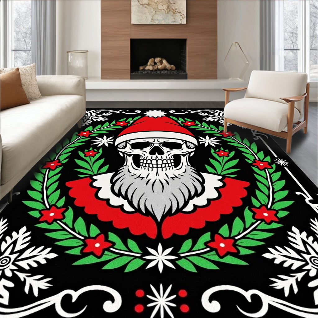 Dark Santa Skull Christmas Wreath Rug