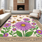 Orange Butterflies Purple Daisy Garden Rug