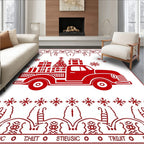Red Christmas Truck Gifts Snowflakes Rug