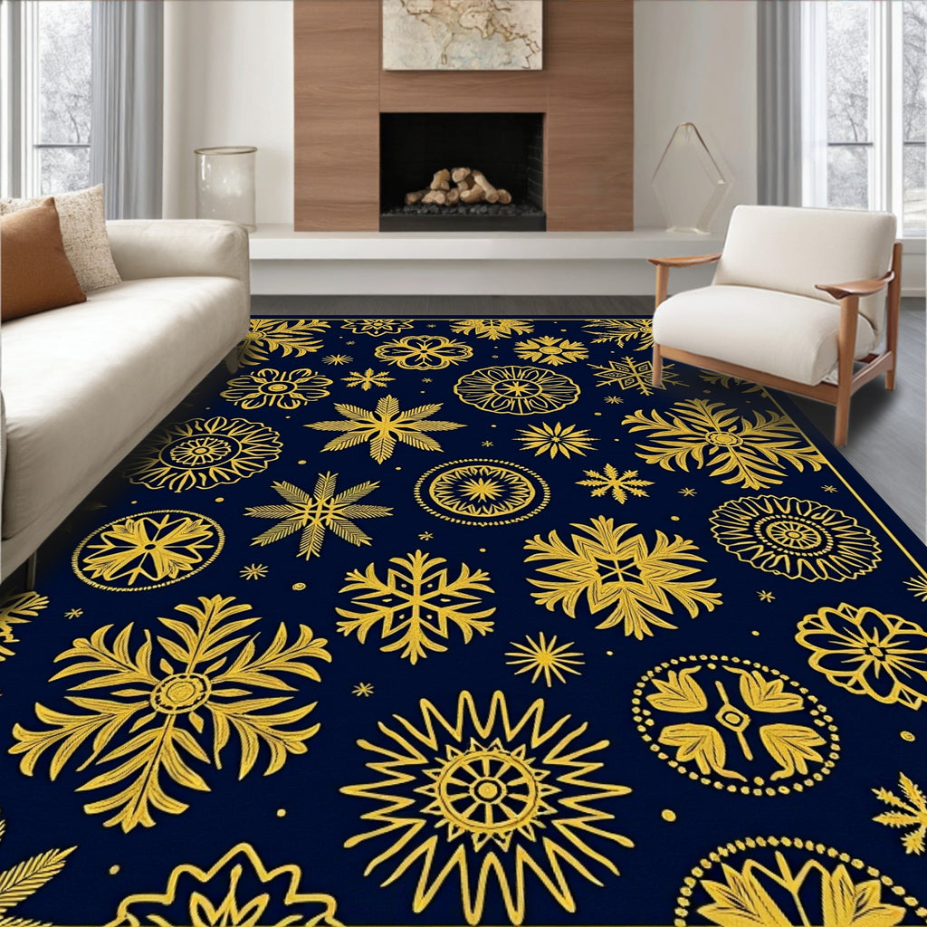 Golden Snowflakes Dark Navy Rug