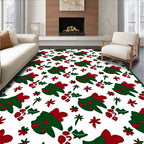 Festive Green Red Christmas Tree Holly Rug