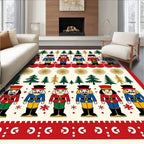 Christmas Nutcracker Red Blue Trees Rug