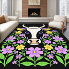 Whimsical Cow Floral Garland Rug