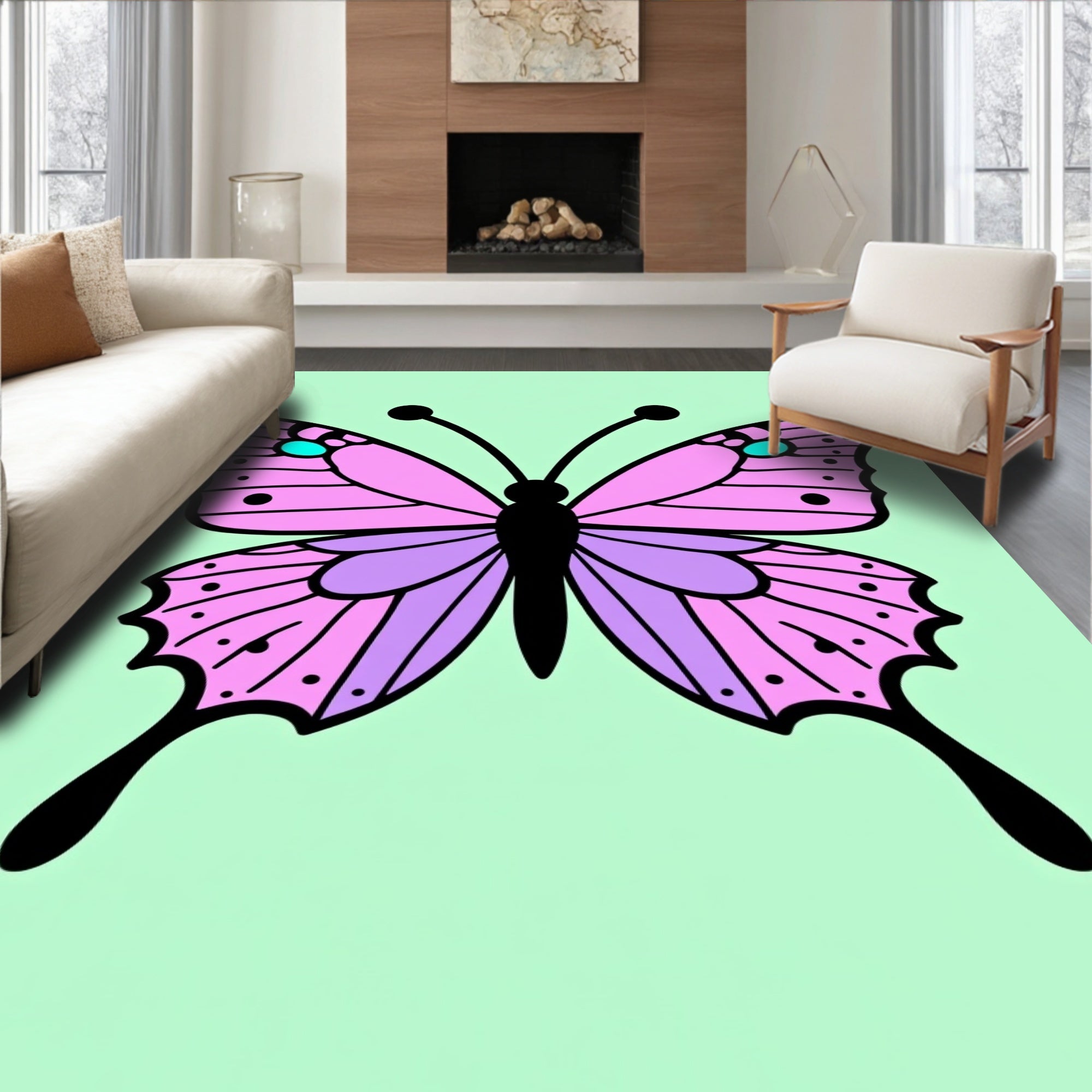 Pink Lavender Butterfly Garden Rug