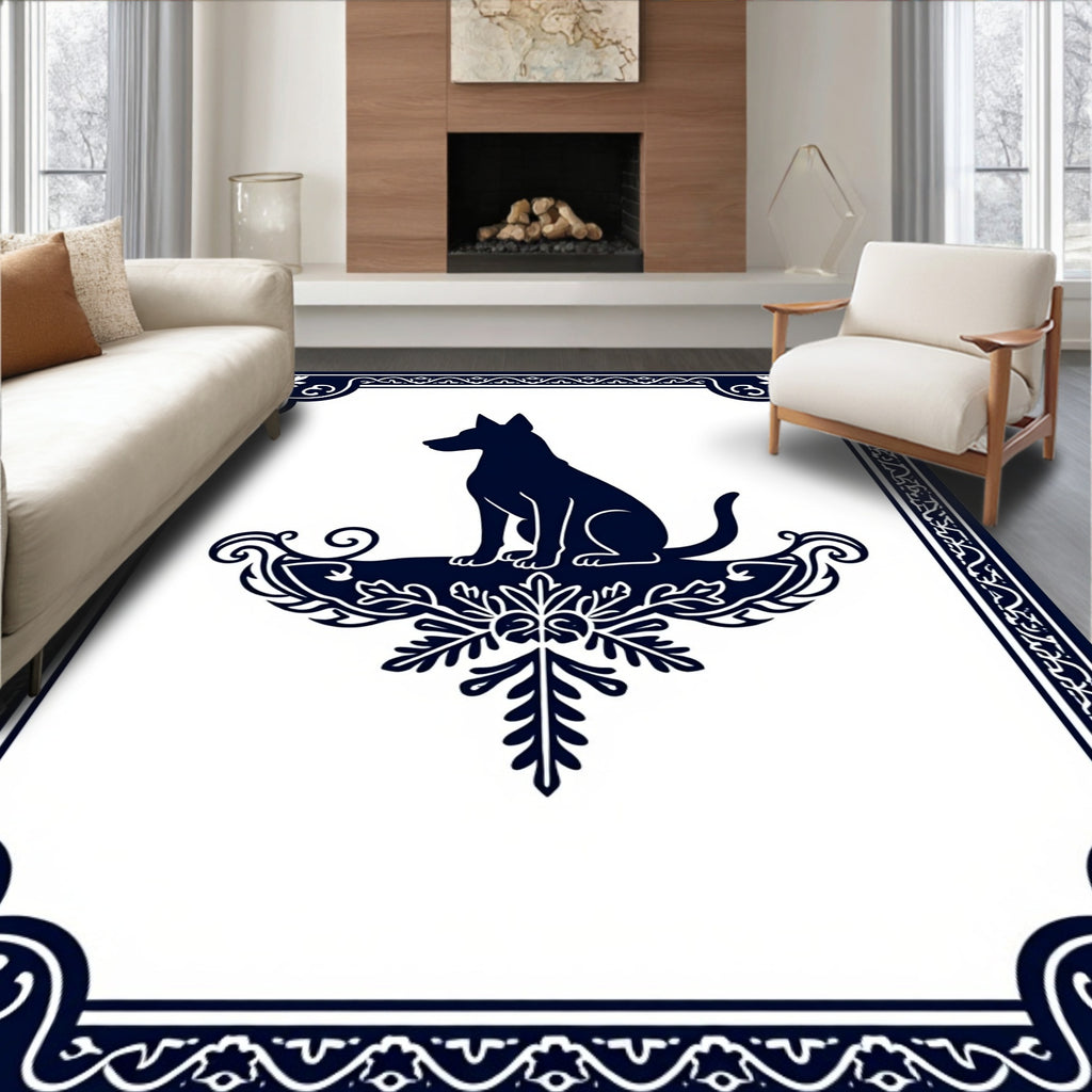 Deep Blue Sitting Dog Emblem Rug