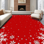 White Snowflakes on Red Field Rug