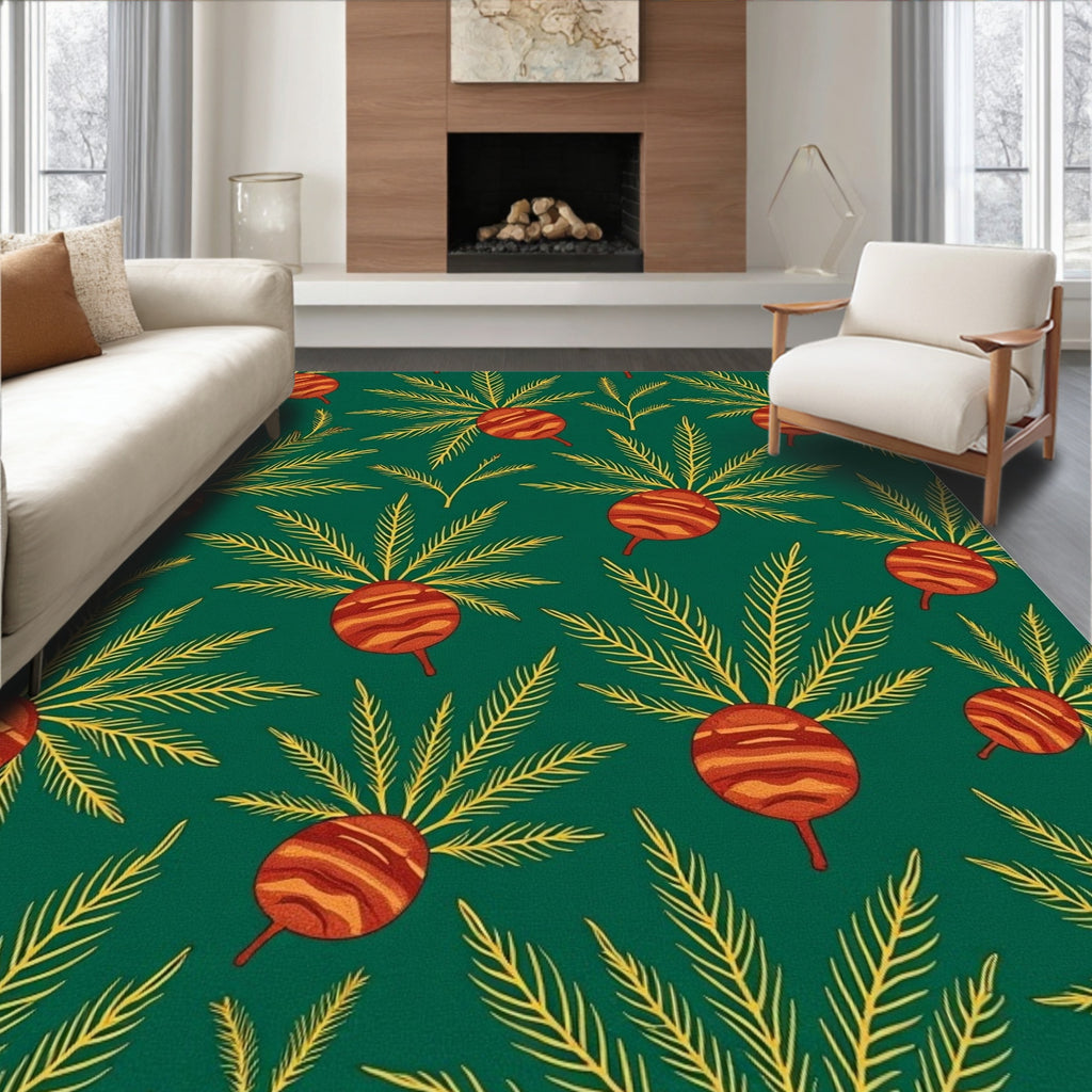 Emerald Green Tropical Berry Motif Rug